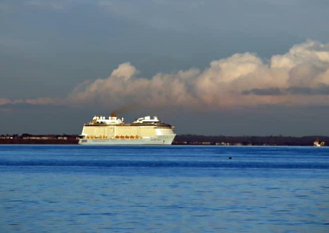 Cruise ship in Swanage Bay during lockdown