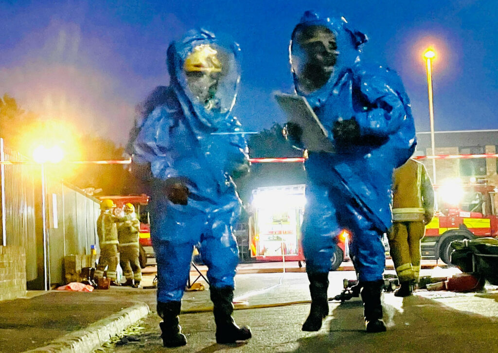 Hazmat training in ‘jellybaby suits’ is part of a breathing apparatus course