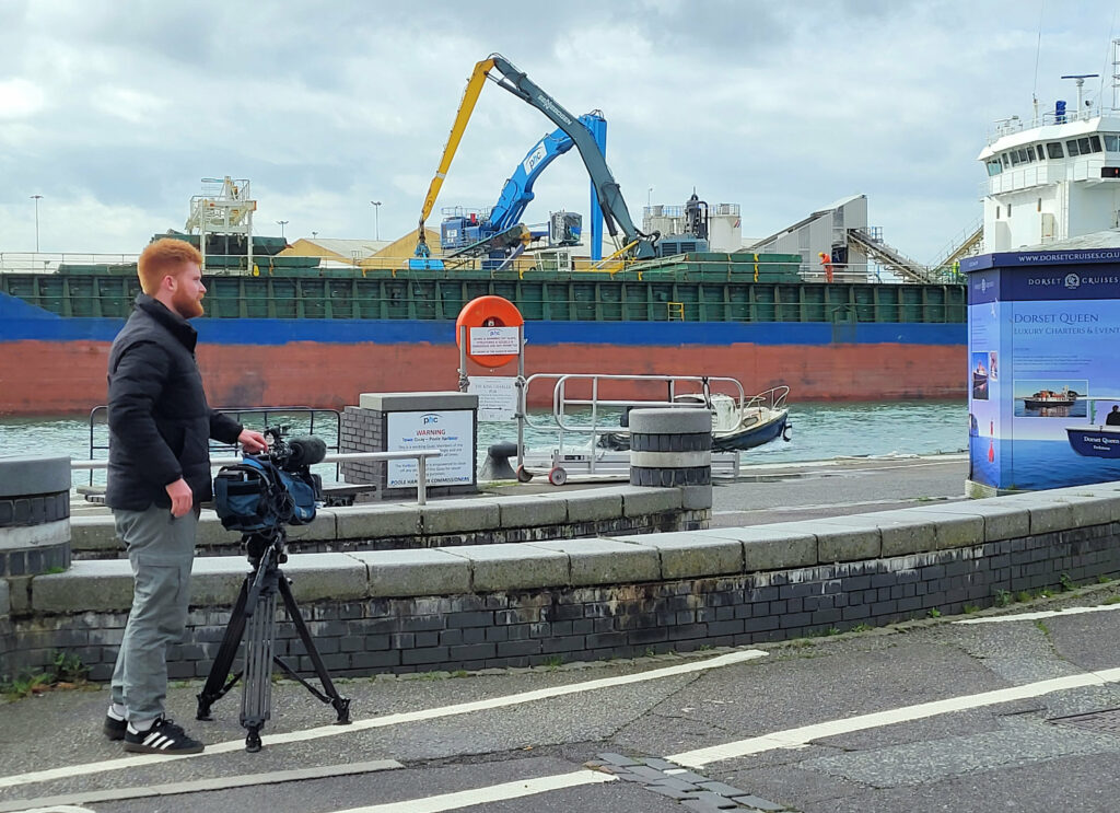 Channel 5 News were among many crews filming at Poole Harbour yesterday