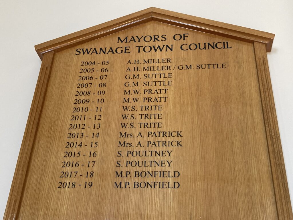 Mayoral board in Council chamber
