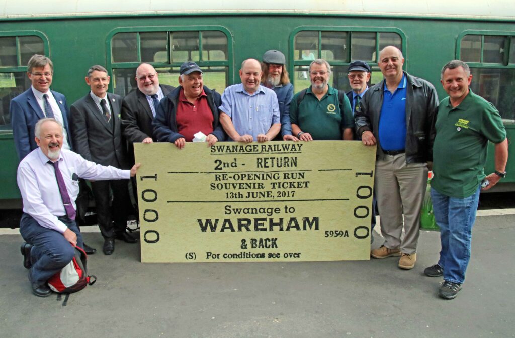 First day of Swanage Railway trains to Wareham 13 June 2017