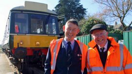 Peter Frost and Trevor Parsons on First day of Swanage Railway trial service to Wareham 2023