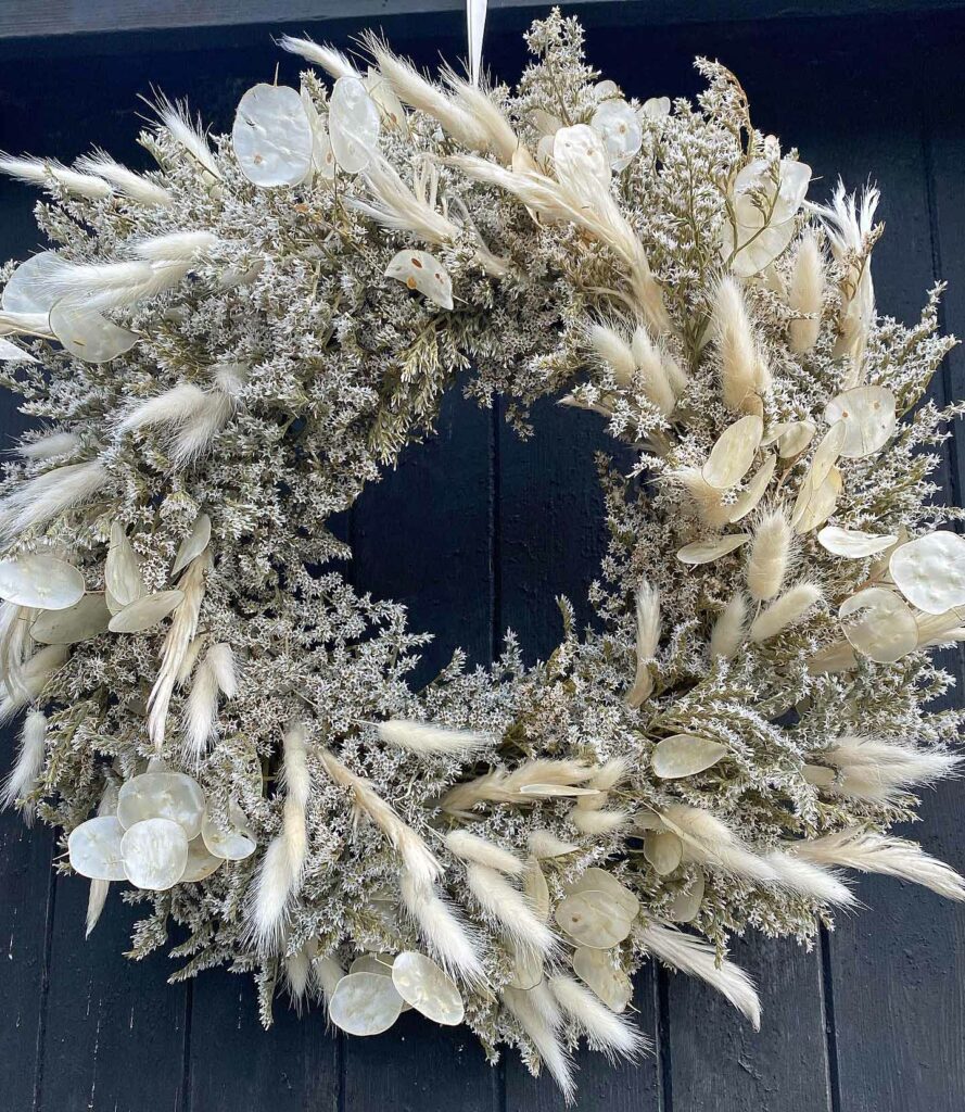 Door wreath by Dorset dried flowers