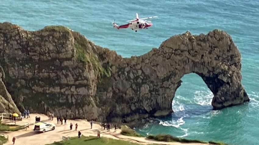 Helicopter rescue at Durdle Door