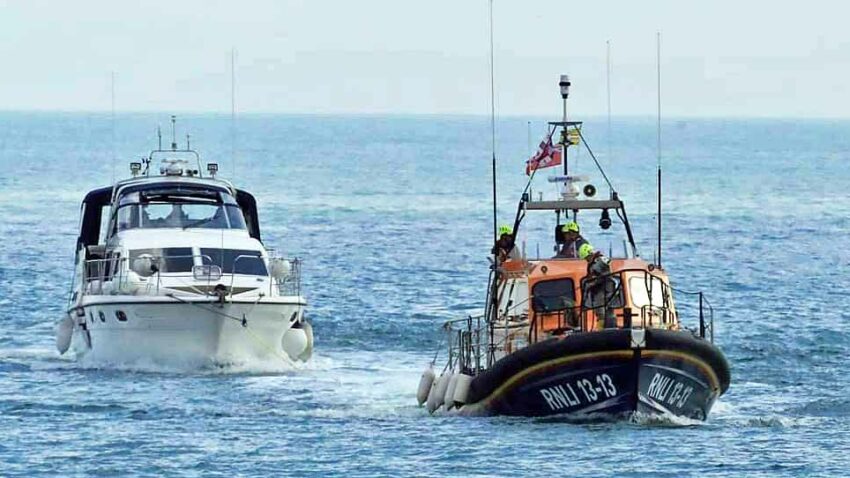 Swanage Lifeboat rescues boat with a fire on board