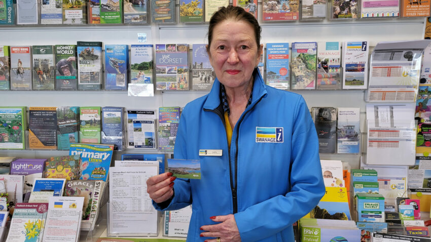Kathy Bangle at Swanage Information Centre introduces the new Purbeck Pass loyalty card