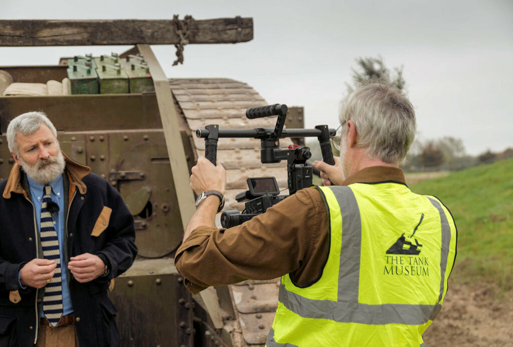 Curator of the Tank Museum David Willey prepares for another video shoot