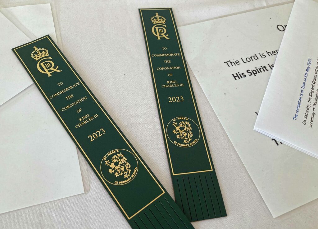 Coronation bookmarks presented to St Mark's primary school children