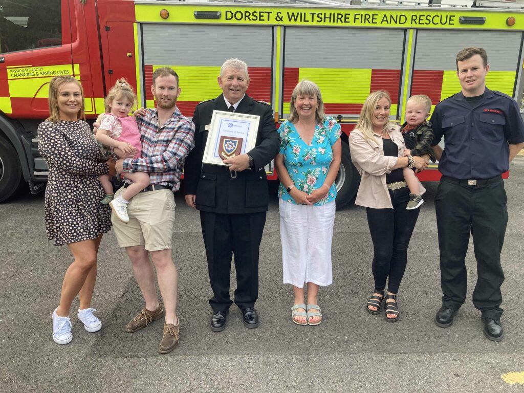 Phil Burridge and family at Swanage Fire Station