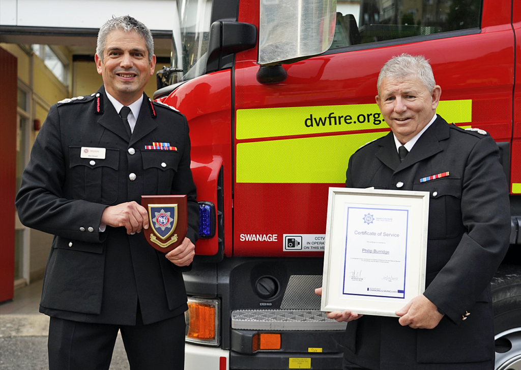 Phil Burridge with chief fire officer Ben Ansell