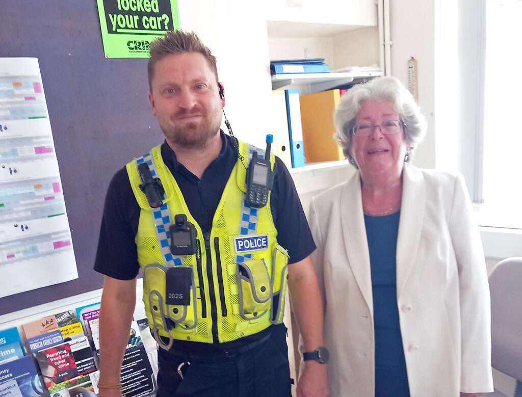 PC Luke Taylor and Swanage Town Mayor Tina Foster
