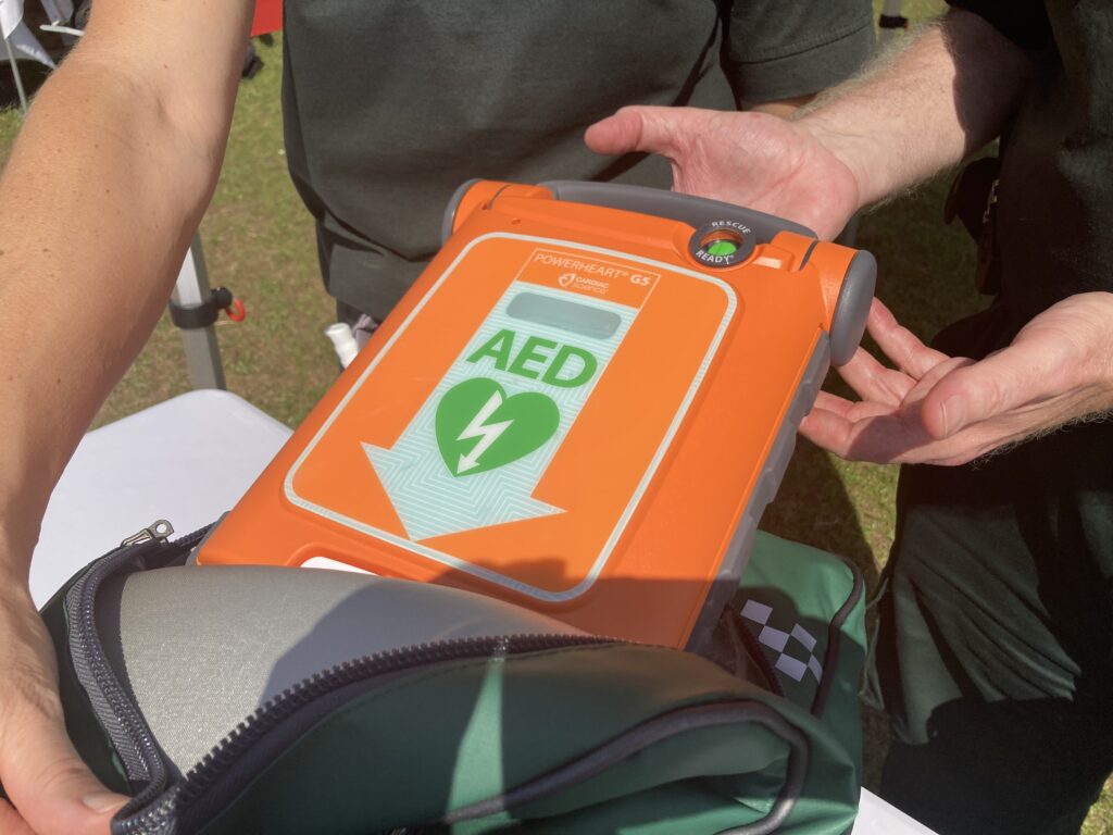 Portable defibrillator at Swanage rotary fete
