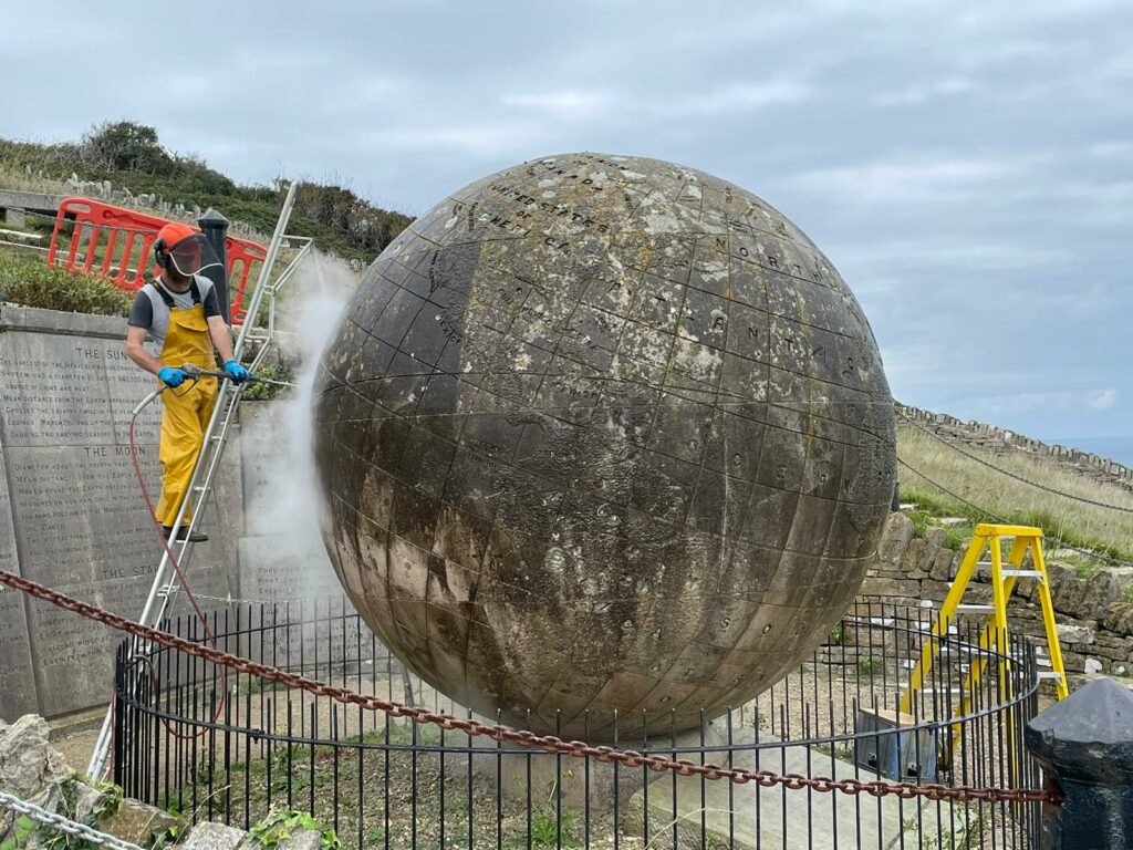 The Globe being steam cleaned
