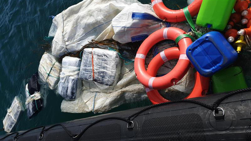 Some of the packages recoveered from the sea off Dorset