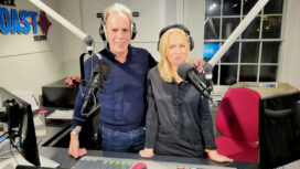 Purbeck Coast presenter David Hollister and station manager Michelle Langthorne on the last evening of broadcasting