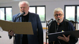 Colin Baker and Terry Molloy rehearse for The Hound of the Baskervilles