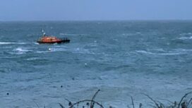 Swanage lifeboat during Storm Nelson