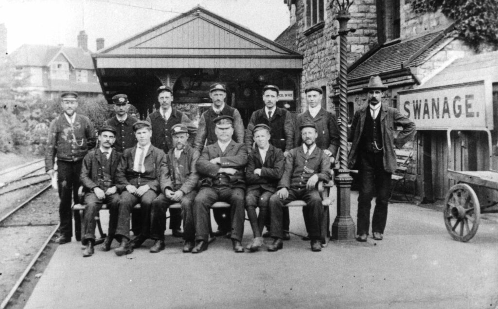 Swanage station Victorian staff