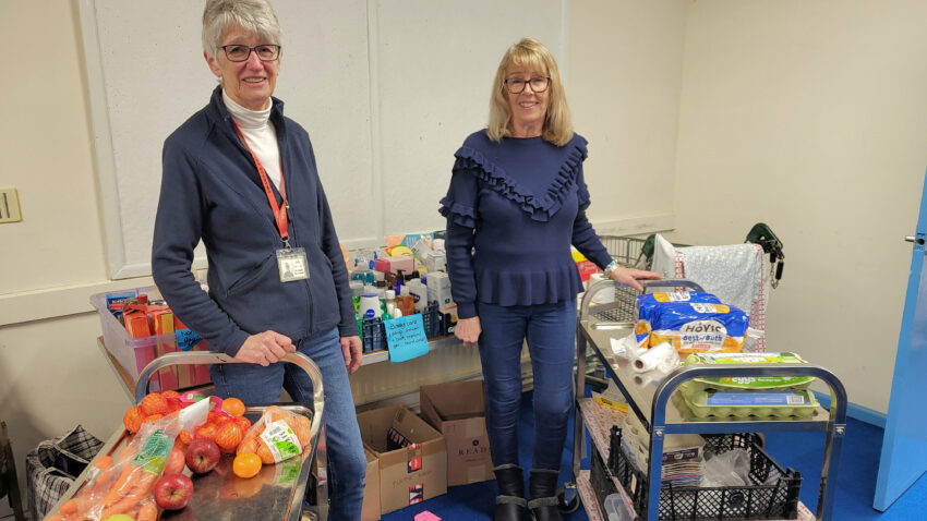 Swanage Food Bank volunteers Lyn Barnett and Angela Taylor at the charity's Salvation Army base