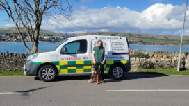 Charlotte Walker and Skippy with Swanage's new animal ambulance