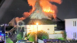 Just minutes after a freak lightning strike, Clematis Cottages in Stoborough are well alight
