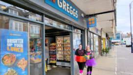 Greggs manager Emma Tabor and staff member Courtney Carr raise funds for St Mark's School breakfast club